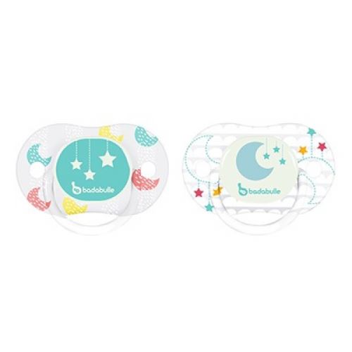 Lot de 2 sucettes réversibles phosphorescentes 0-6 mois moon star - badabulle