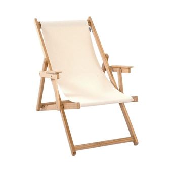 Lona - Chilienne transat bois d'eucalyptus tissu 100% coton Elvas blanc cassé - 1