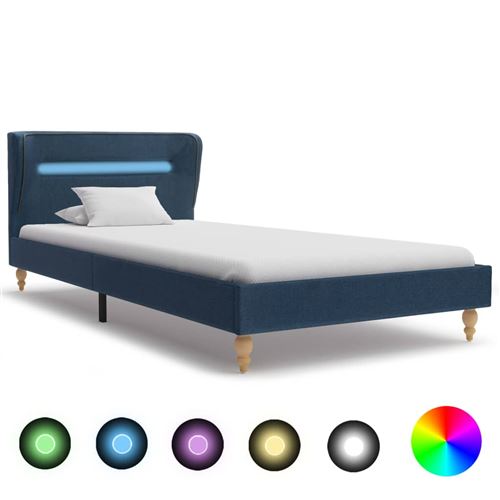 Cadre de lit avec LED Bleu Tissu 90 x 200 cm