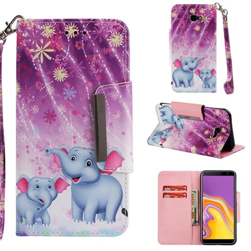Etui en PU impression de motifs deux éléphants pour votre Samsung Galaxy J4 Plus/J4 Prime
