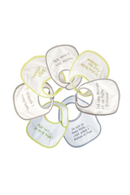 Trois kilos sept bavoir naissance garçon phrases vert - lot de 7