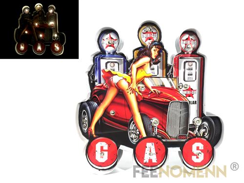 plaque métal lumineuse led - déco murale vintage - gas station voiture pin up (39x38cm)