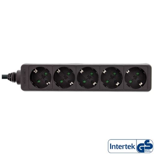 Barrette multiprise InLine® type F allemande 5 ports + verrou de sécurité pour enfant noir, 1,5 m
