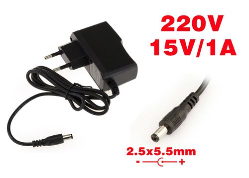 Alimentation externe AC DC - 220V vers 15V 1A Embout 2.5x5.5mm Embout 2.5x5.5mm