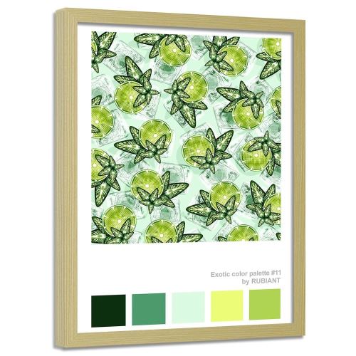 Feeby Tableau Image encadrée moderne mural cadre nature, Citron vert et menthe 70x100 cm
