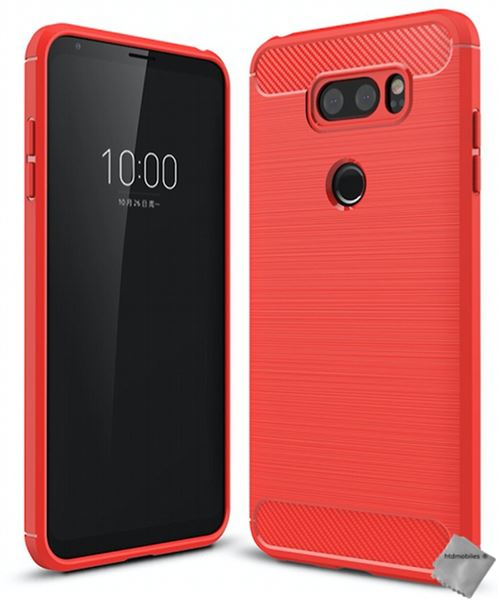 Housse etui coque silicone gel carbone pour LG V30 avec film ecran - ROUGE
