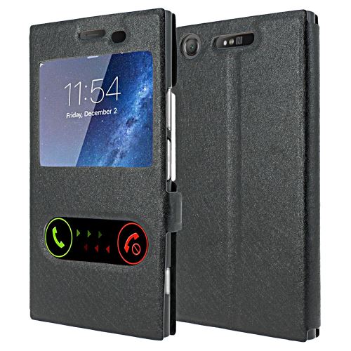 Housse Sony Xperia XZ1 Compact Housse Coque de protection S-View Folio Flip Cover [ADVANSIA] (Windows View) Flip Cover [Noir]