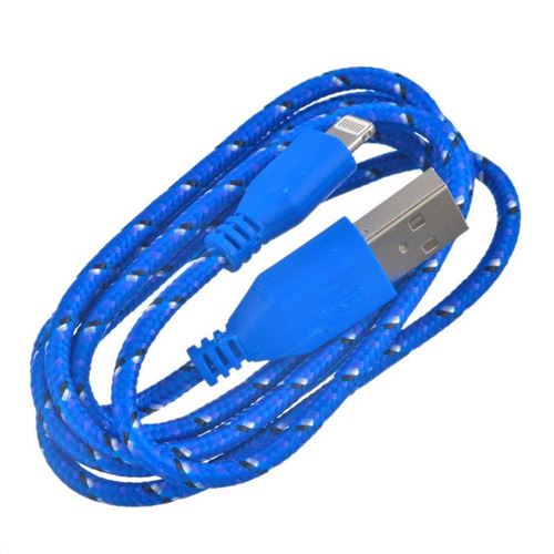 Cable Tresse 3m pour IPHONE X Chargeur Connecteur Lighting USB APPLE Tissu Tisse Lacet Fil Nylon (BLEU)