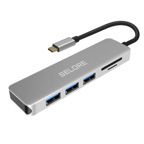USB C Hub, Selore Adaptateur 5-en-1 avec 3 Ports USB 3.0 et Lecture de Carte SD/TF, USB Type C Hub Compatible avec MacBook Pro Ma