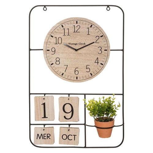 Horloge H52 Camille calendrier et plante art - Naturel clair