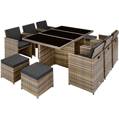 TecTake Salon de jardin NEW YORK 10 places avec 2 sets de housses + housse de protection, variante 2 - marron naturel
