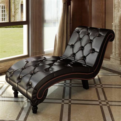 vidaXL Chaise longue avec boutons Cuir synthétique Marron