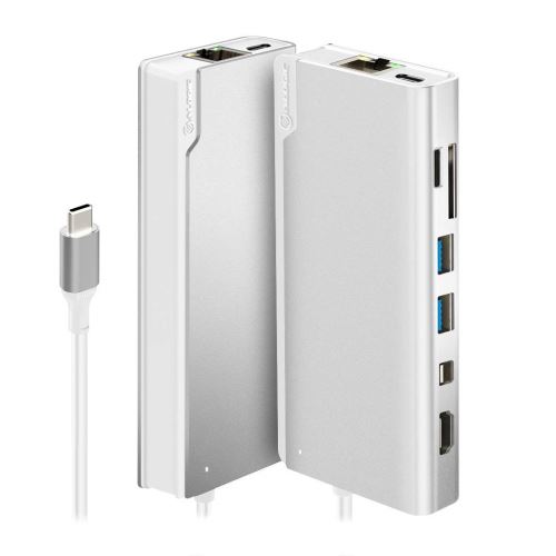 Alogic USB-C Station d'accueil 8 en 1, HDMI 4 K, Mini Displayport, Alimentation 100 W, 2 hub USB 3.0, Lecteur de Cartes, Gigabit Ethernet – Argent