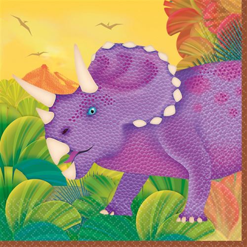 Amscan serviettes de table dino 16 pièces 33 cm violet/jaune