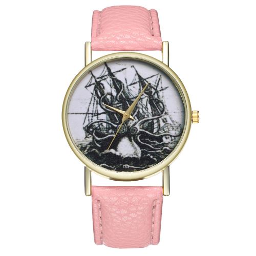 Bracelet en cuir montre à quartz montre simple montre pour homme illustration de commerce extérieur explosion de méduses T63-Arose