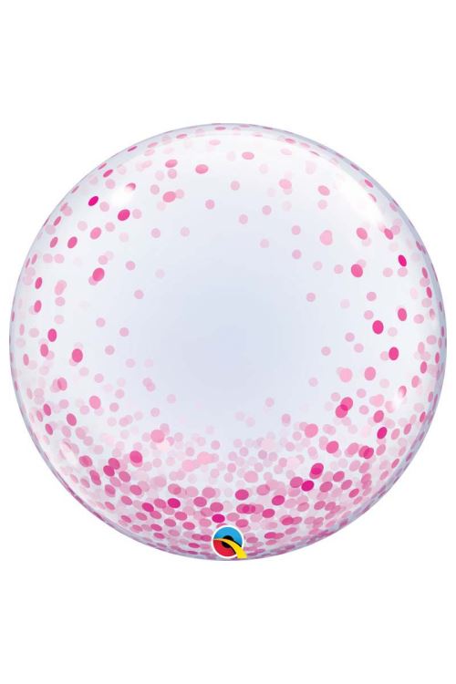Ballon Déco Bubble Confettis Roses 24 61 Cm Qualatex© - Rose - Diamètre: 24 / 61 cm