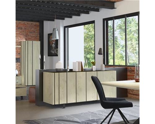 Buffet 3 portes industriel couleur bois et effet béton JEFFREY