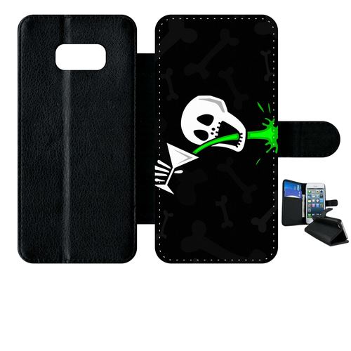 Etui À Rabat Samsung Galaxy S8+ Plus Tete De Mort Qui Boit Fond Noir