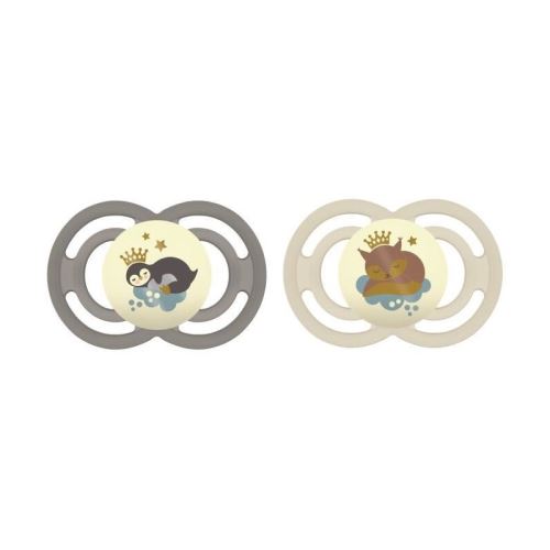 mam sucette perfect nuit - 6+m - silicone - bte stérilisation - lot de 2 - gris / beige