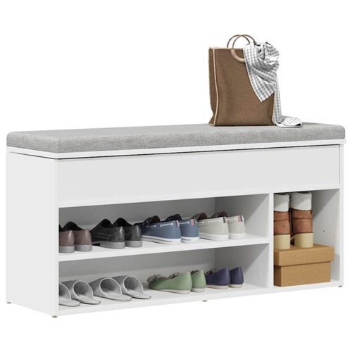 Vidaxl Blanc Banc À Chaussures 102X30,5X45 Cm Bois D Ingénierie - Image 2