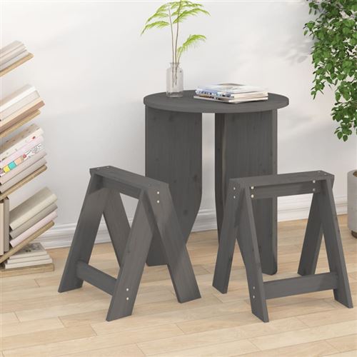 Sgabelli 2 Pz Grigio 40x40x45 Cm In Legno Massello Di Pino - Vidaxl