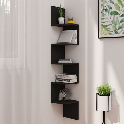 vidaXL Étagère d'angle murale Noir 19x19x123 cm Aggloméré