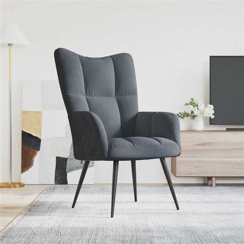 Vidaxl Gris Chaise De Relaxation Foncé Velours - Image 3