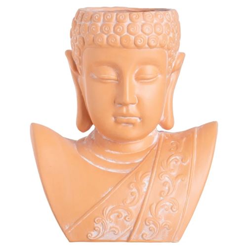 IXIA Cache pot Bouddha en céramique couleur Terracotta - Hauteur 30 cm - Largeur 24 cm - Profondeur 15 cm