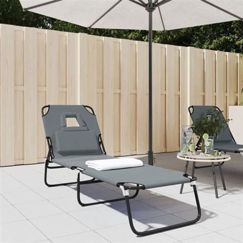 Non Communiqué Gris Vidaxl Chaise Longue Pliante Tissu Oxford Acier Enduit De Poudre, Lit De Bronzage, Sièges De Jardin, Chaise De Patio, 360178