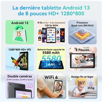 45€ sur Blackview Tab 50 WiFi Tablette Tactile 8 pouces HD 8Go+128Go/SD 1To  5580mAh WiFi 6 Tablette PC Android 13 - Gris - Tablette tactile - Achat &  prix