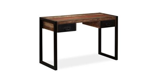 Bureau avec 2 tiroirs bois de récupération massif 120x50x76 cm