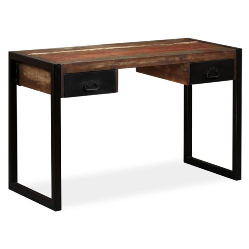 Non Communiqué Bois Bureau Avec 2 Tiroirs De Récupération Massif 120X50x76 Cm