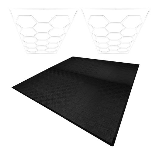 Monstershop Hexagon LED Lights x 2 & Vented Garage Floor Tiles x 225 With Edges in Black