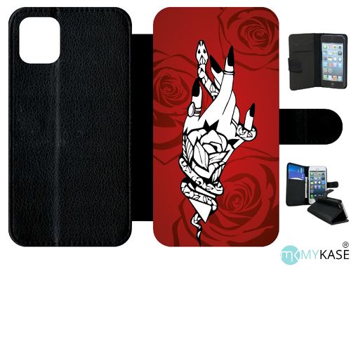 Etui My-Kase pour iPhone 11 - main serpent fond rouge - Simili-cuir Noir