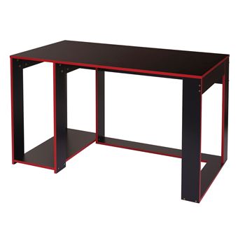 Bureau MENDLER HWC-J26, bureau informatique table de bureau, 120x60x76cm noir-rouge - 1