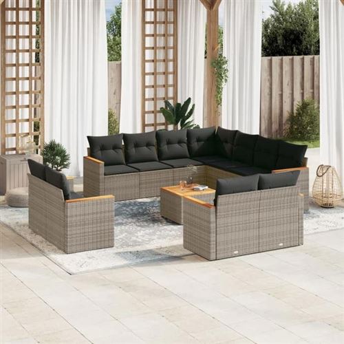 VIDAXL  Salon De Jardin Avec Coussins 12 Pcs Gris R&eacute;sine Tress&eacute;e