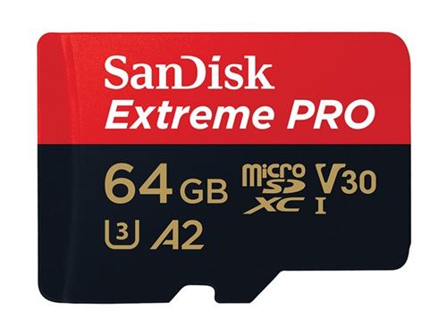 SanDisk Extreme Pro - Carte mémoire flash (adaptateur microSDXC vers SD inclus(e)) - 64 Go - A2 / Video Class V30 / UHS-I U3 / Class10 - microSDXC UHS-I