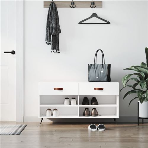 Vidaxl Blanc Banc À Chaussures Brillant - Image 3