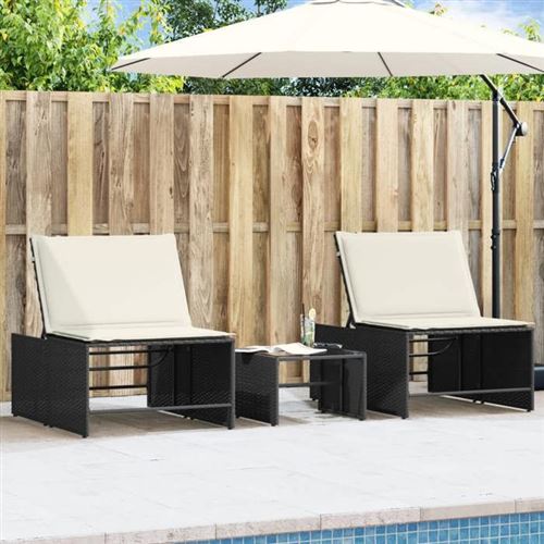 Non Communiqué Noir Vidaxl Lot De 2 Chaises Longues Modulaires Avec Table, Bain De Soleil, Transat De Terrasse, Siège De Jardin Patio Extérieur, 368422