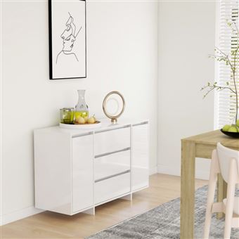 Buffet et 3 tiroirs Blanc brillant 120x41x75 cm Bois ingénierie - 1