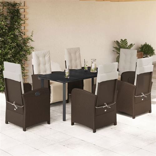 Non Communiqué Marron Vidaxl Ensemble À Manger De Jardin Avec Coussins 7 Pcs, Table Et Chaises Avec Dossier Et Repose-Pied Réglables, 3212553