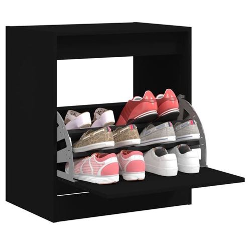 Vidaxl Noir Armoire À Chaussures 60X42x69 Cm Bois D'ingénierie 839981 - Image 3