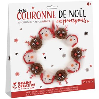 Kit Couronne de Noël en pompons - 25 cm de diamètre