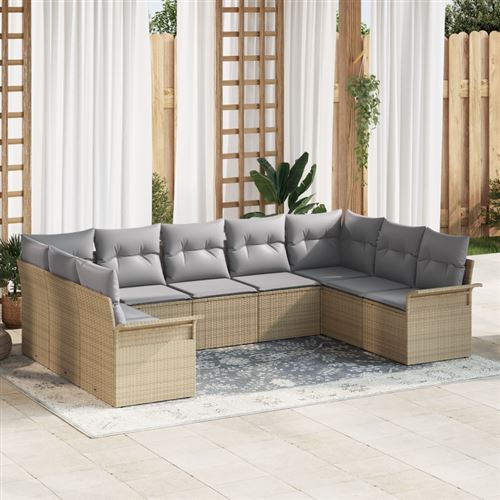 Non Communiqué Beige Ensemble De Canapés De Jardin 9 Pièces Avec Coussins Rattan Poly