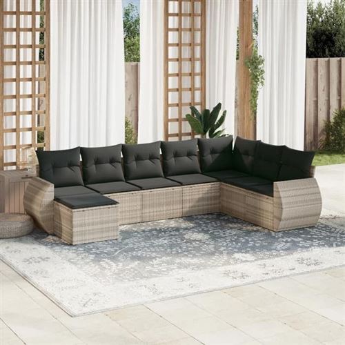 vidaXL Salon de Jardin avec Coussins 8 pcs, Canapés de Terrasse, Ensemble de Meubles de Patio, Mobilier d'Extérieur, Gris 3254099