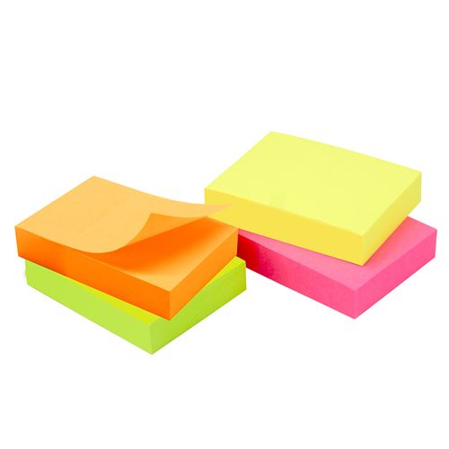 400 Notes adhésives repositionnables pack 4 blocs néon 37,5 x 50mm