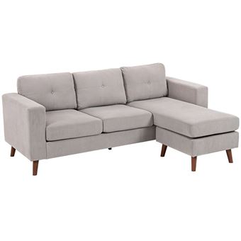 Canape dangle droit fixe homcom grace 3 places en velours cotele grisclair - 1
