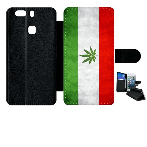 Etui My-Kase pour Ascend P9+ - drapeau iran weeds - Simili-cuir Noir