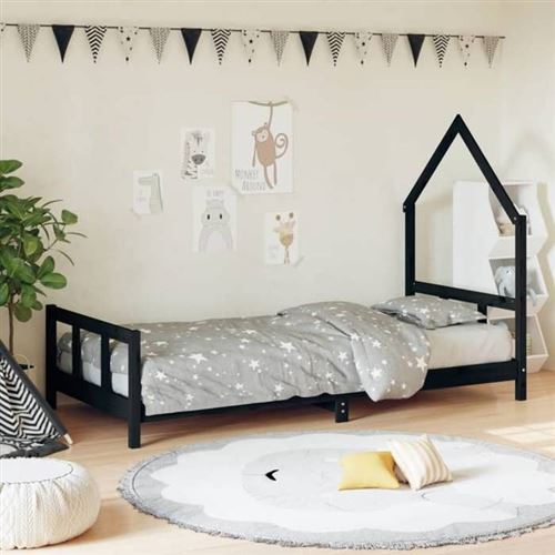 vidaXL Cadre de Lit pour Enfants, Lit Simple avec Sommier à Lattes, Meuble de Chambre à Coucher, Scandinave, Noir 90x200 cm 834569
