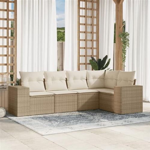 Salon de jardin modulable vidaxl resine tressee 5 personnes 5 pieces 62 x 62 x 69 cm beige
